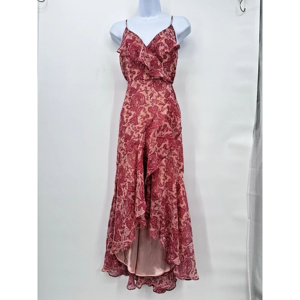Express Women Pink  Floral Fairy    Coquette maxi dress size S  Ruffle‎ High Low - Picture 3 of 13